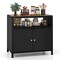 Costway Patio Rattan Storage Cabinet with Acacia Wood Countertop Open Shelf 2 Door Cabinet Black/Mix Brown